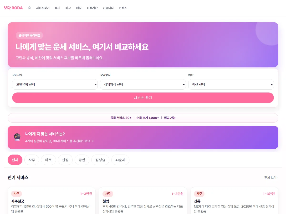 보다 BODA 운세 서비스 비교